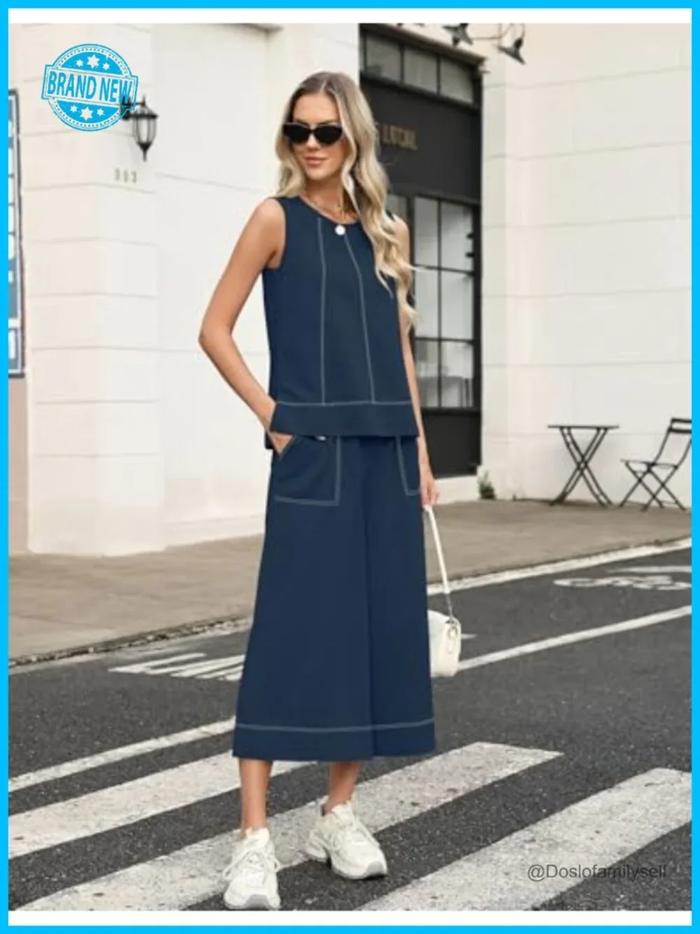 Two Piece Sets for Women Sleeveless Crop Pants Matching Lounge Set